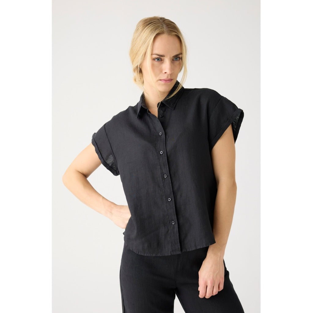 ASTER fold up short sleeve linen shirt