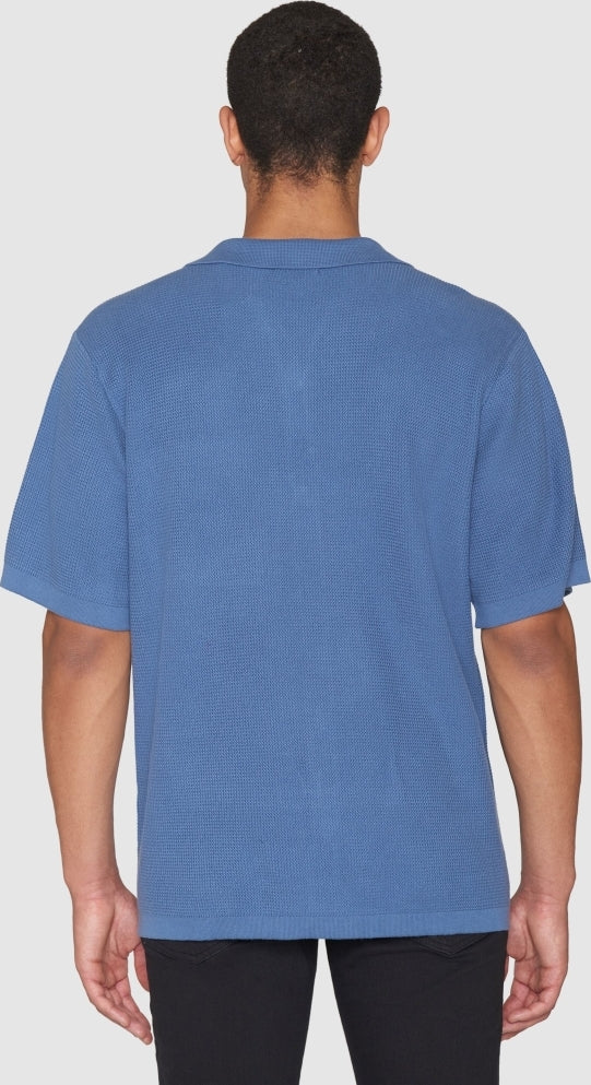 Boxy short sleeve structured knitted shirt