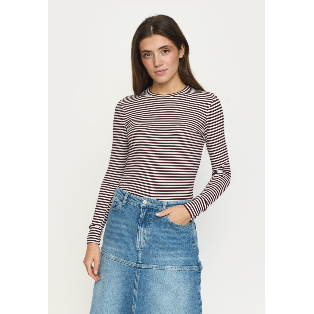 SRFenja Stripe O-neck Top-bordeaux