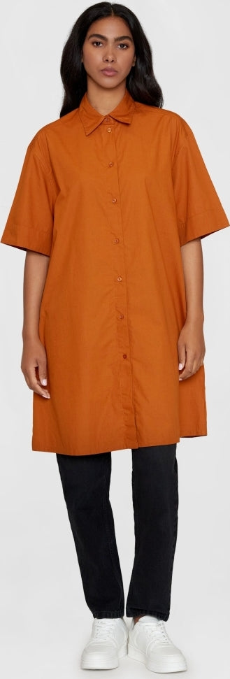 A-shape short sleeved poplin shirt dress