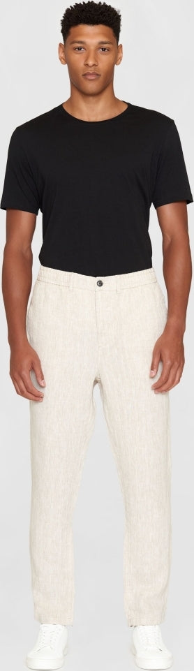 TIM tapered herringbone linen elastic waist string pants