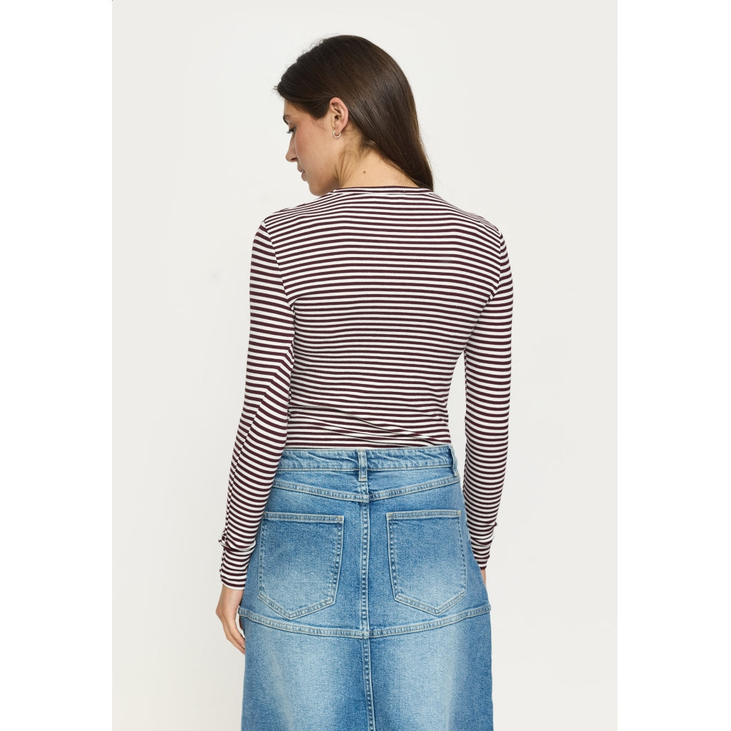 SRFenja Stripe O-neck Top-bordeaux