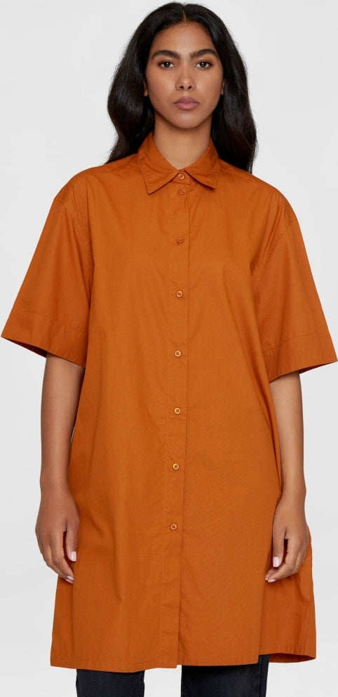 A-shape short sleeved poplin shirt dress