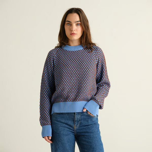 Sweater Husie Bubble Knit Cornflower Blue/Cappuccino Brown