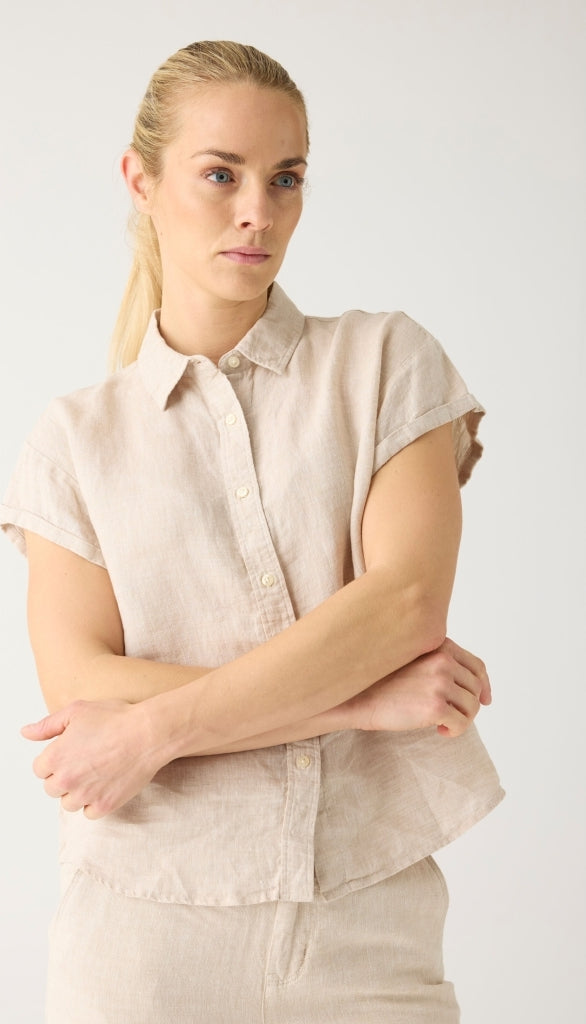 ASTER fold up short sleeve linen shirt