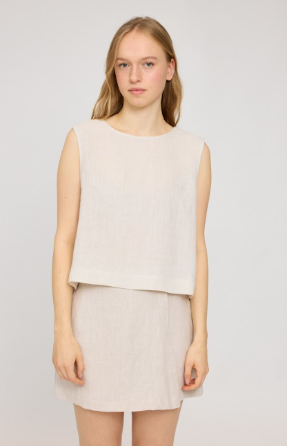 Sleeveless Linen Top Beige