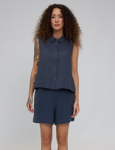 Sleeveless Linen Blouse ink blue