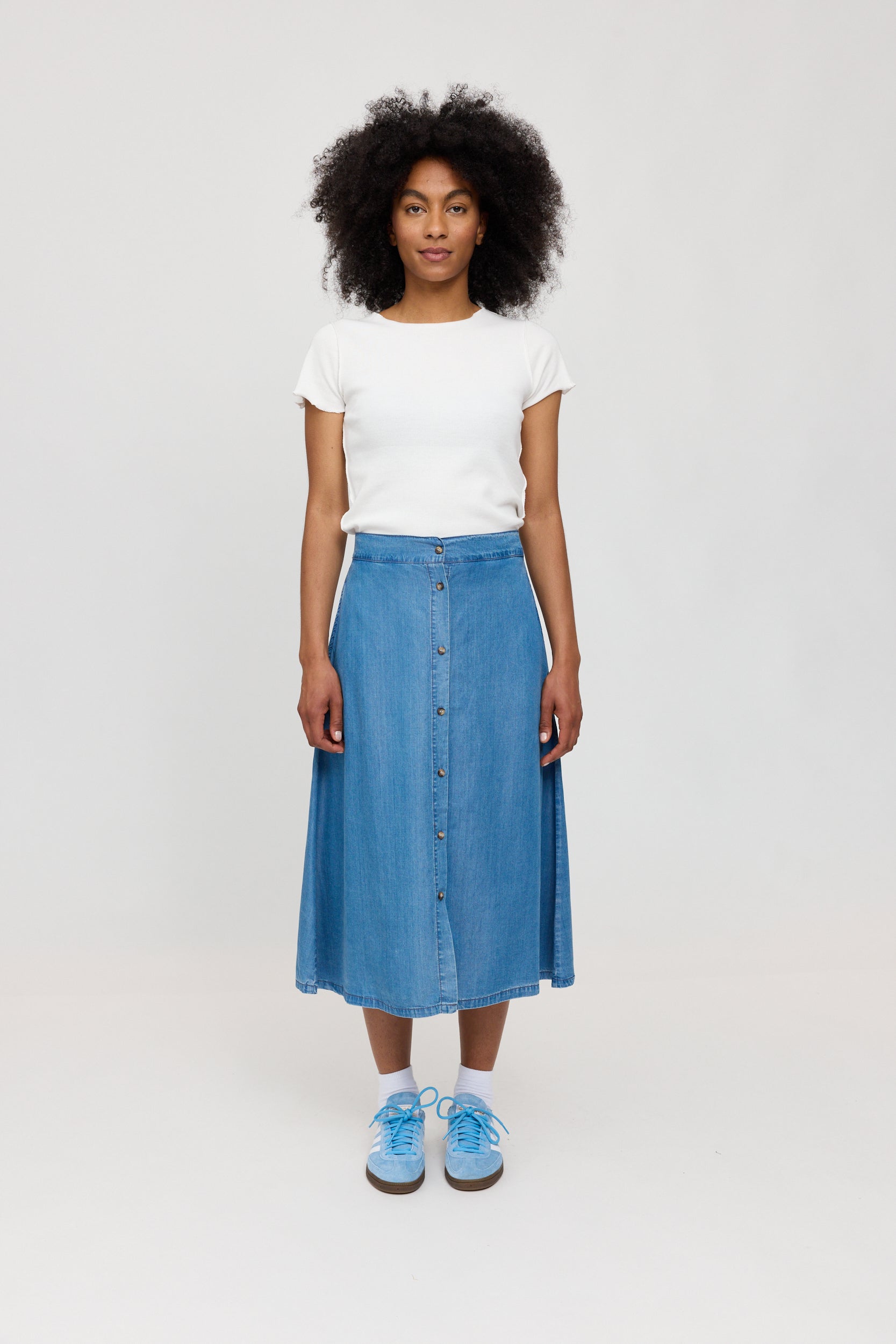 Denim Midi Skirt dark blue
