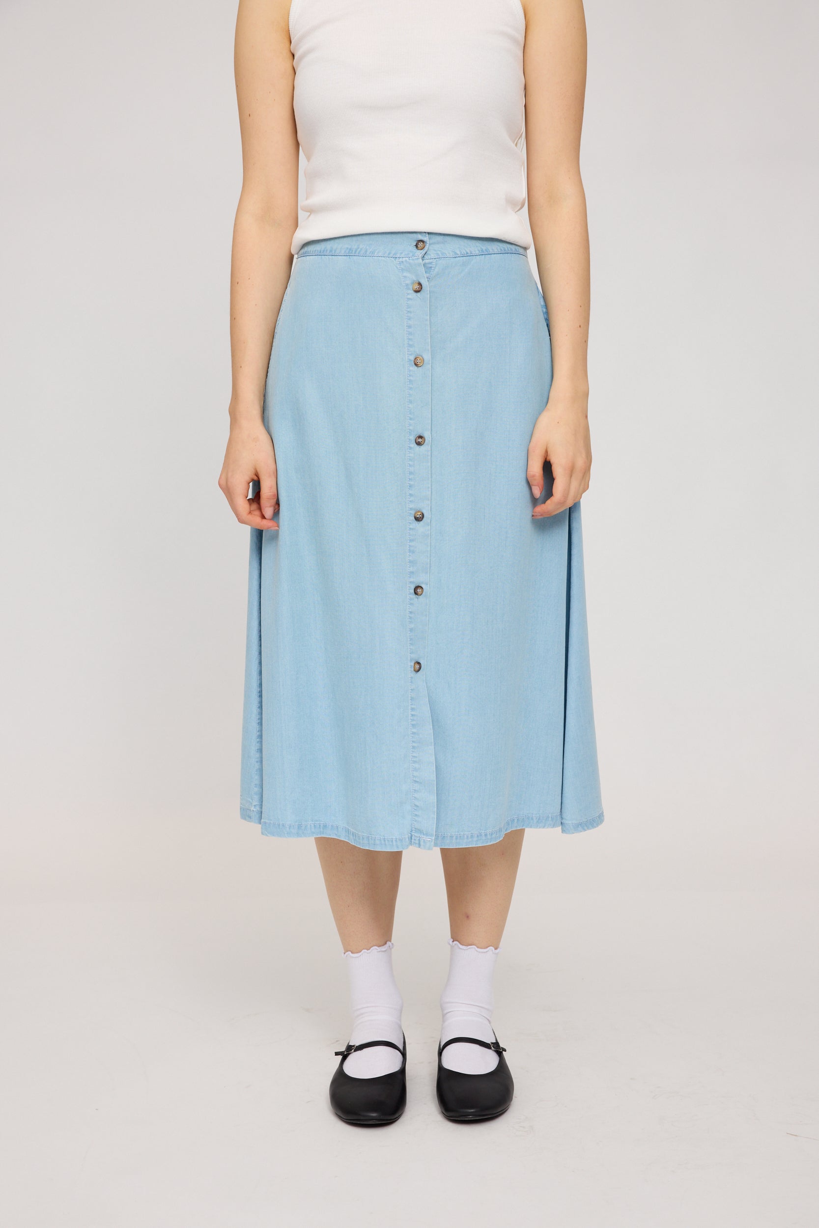 Denim Midi Skirt light blue