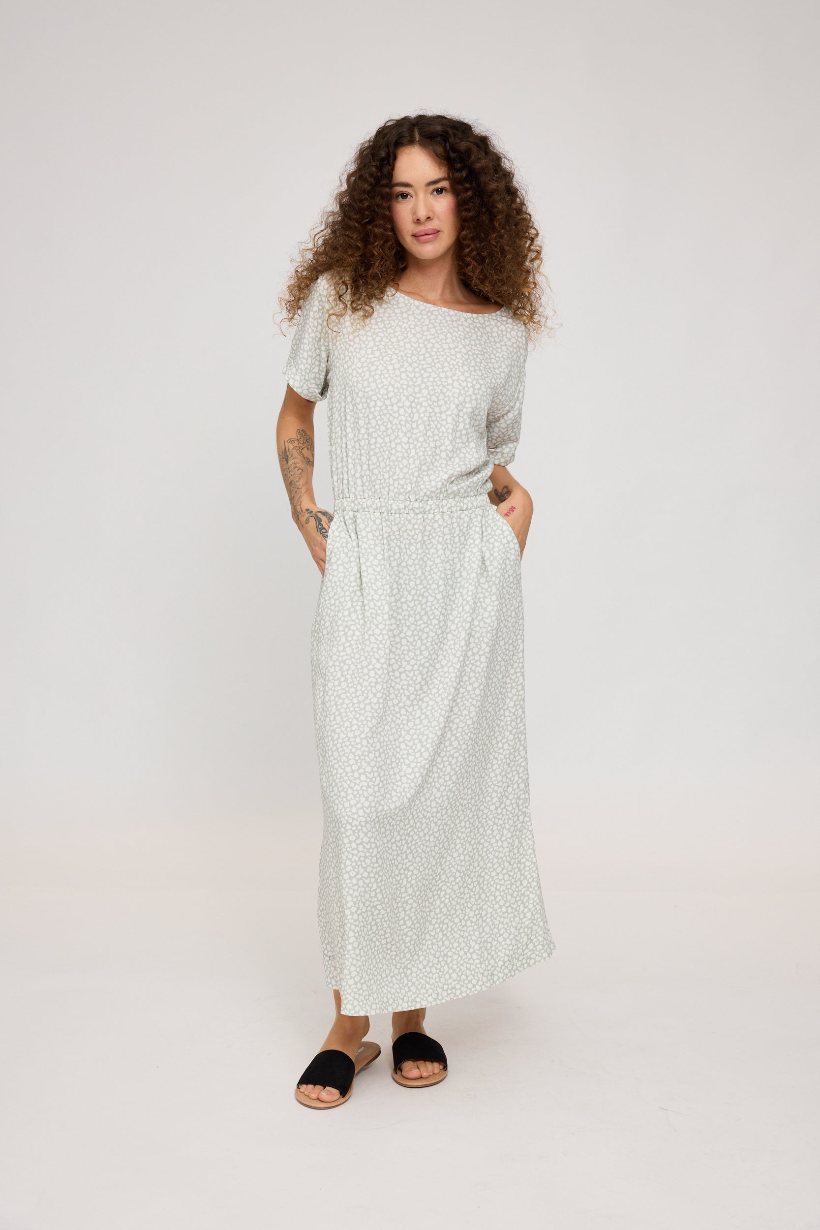 Printed Midi Dress misty jade