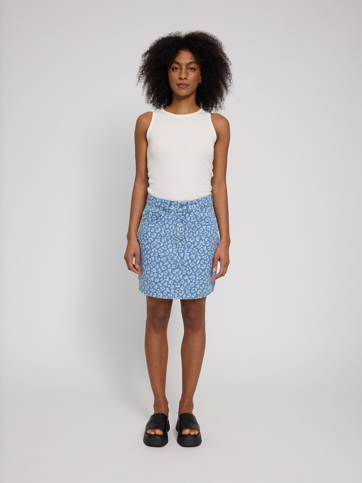 Printed Denim Mini Skirt