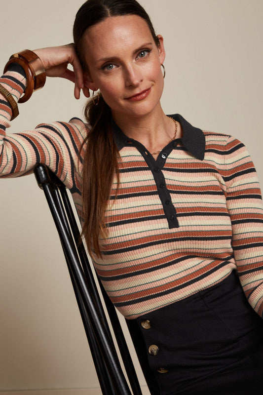 Polo Rib Top Lapis Stripe