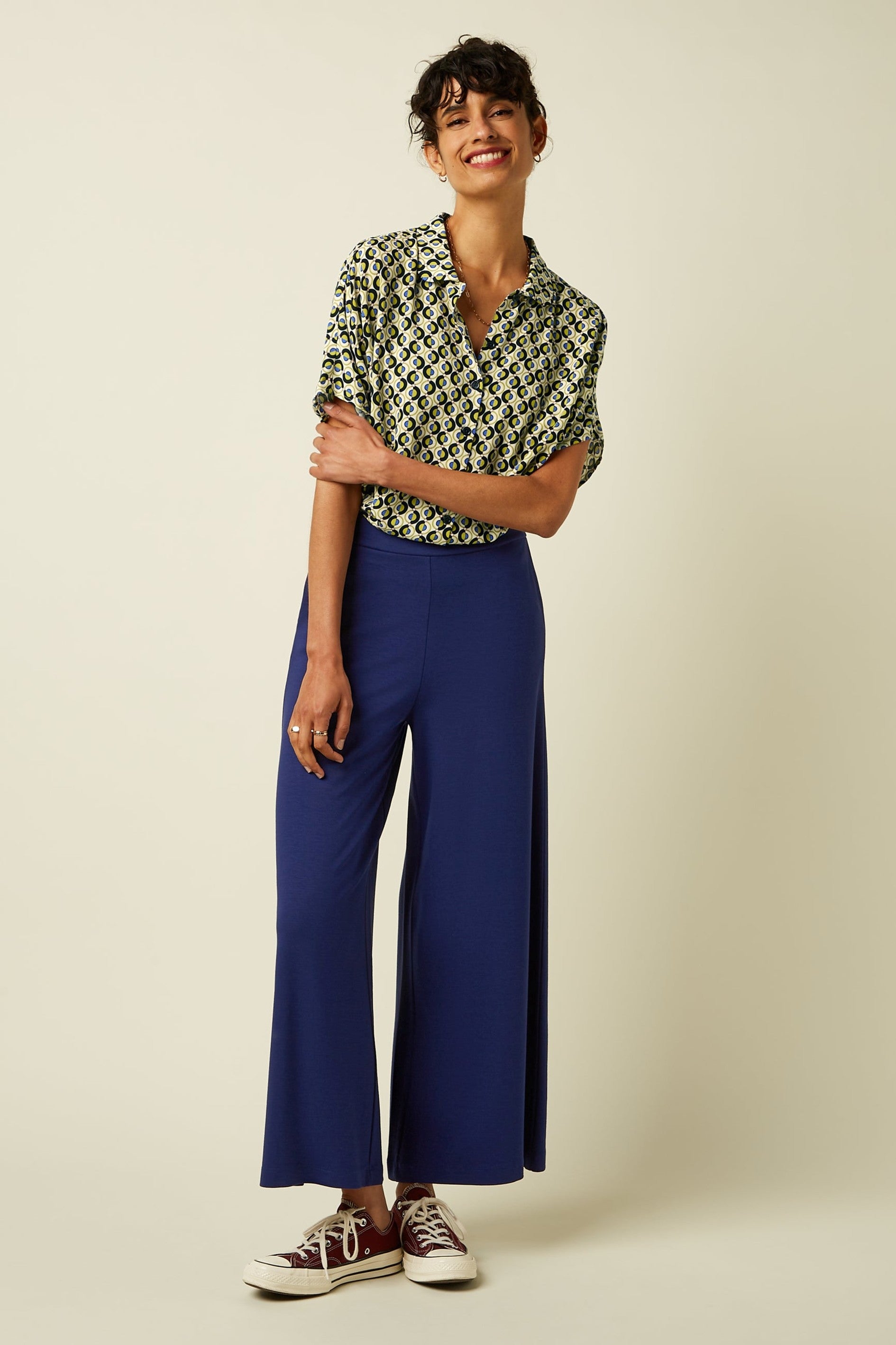 Border Palazzo Cropped Pants Milano Uni