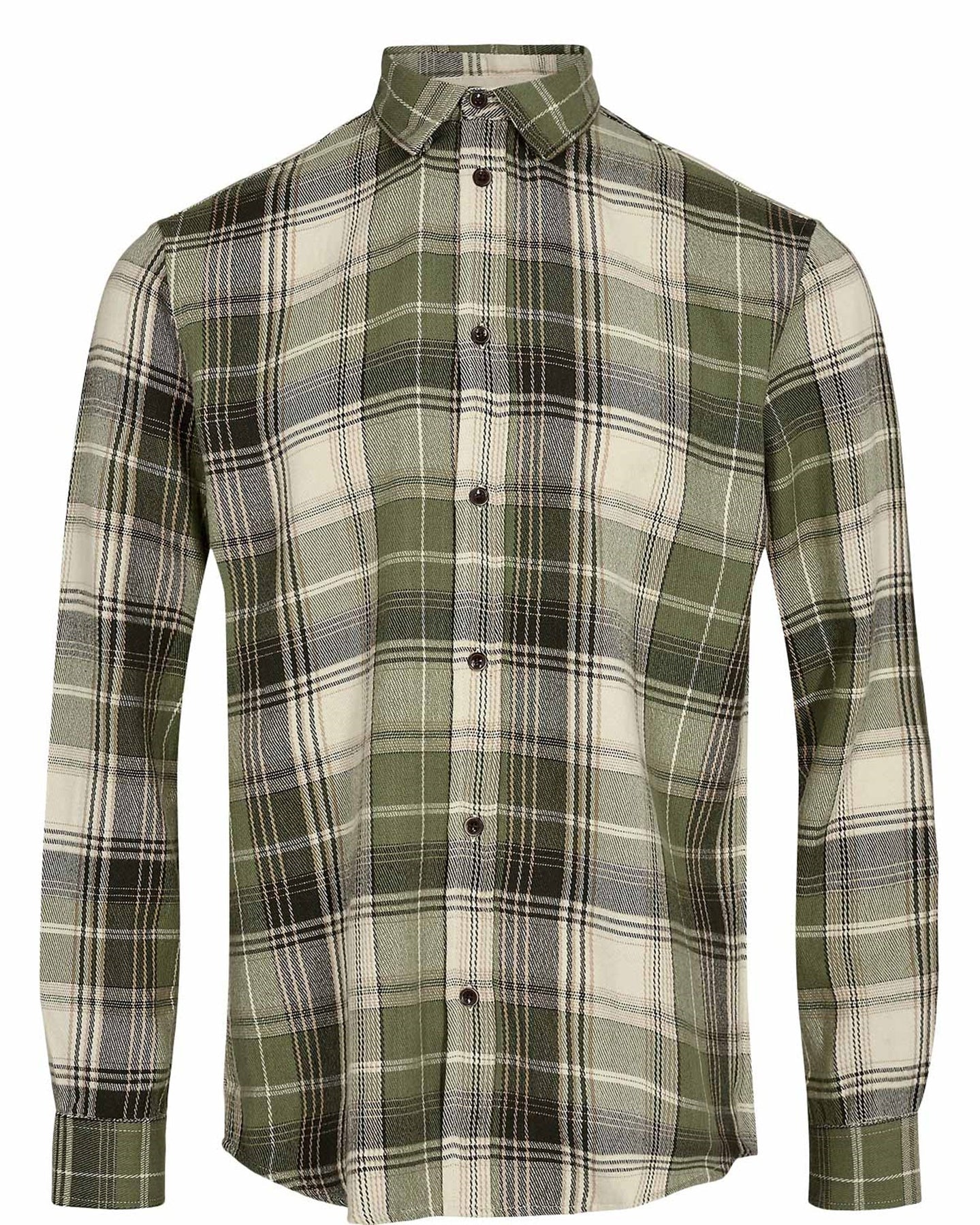 AKLEIF FLANNEL CHECK SHIRT - OLIVINE