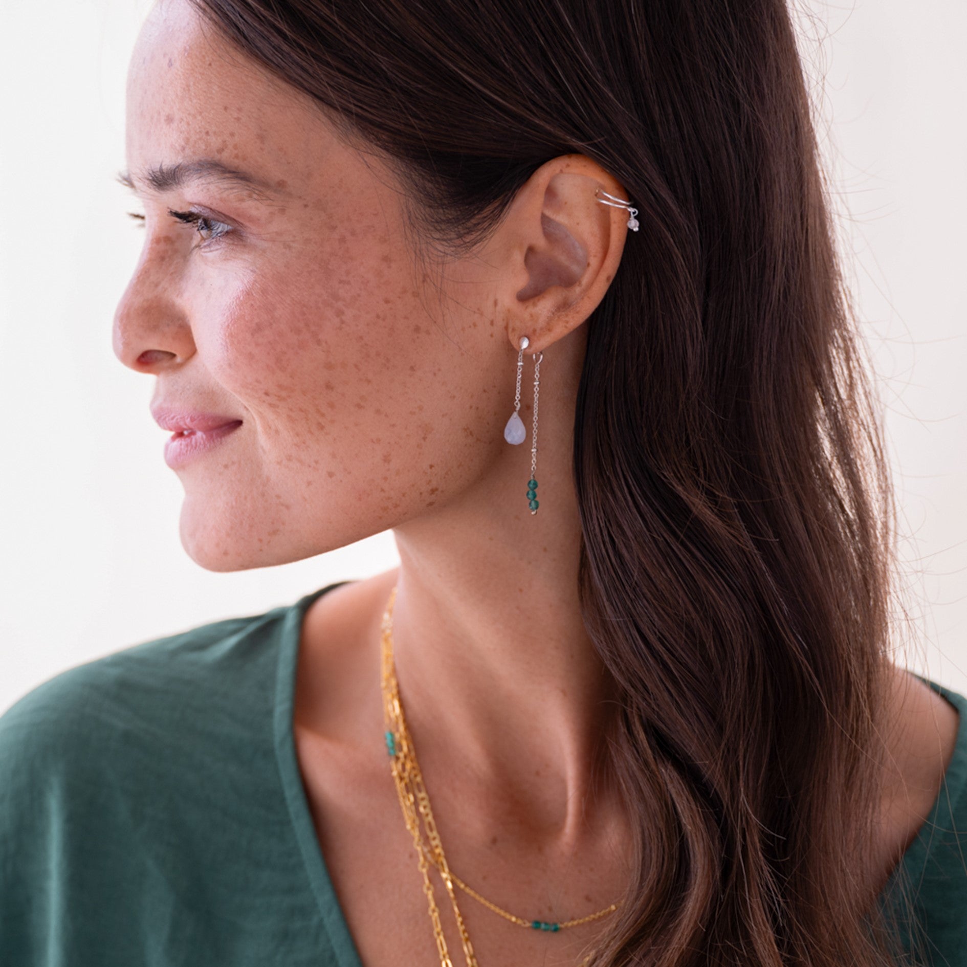 Felicity Blauer Spitzenachat Aventurin Versilberte Ohrringe