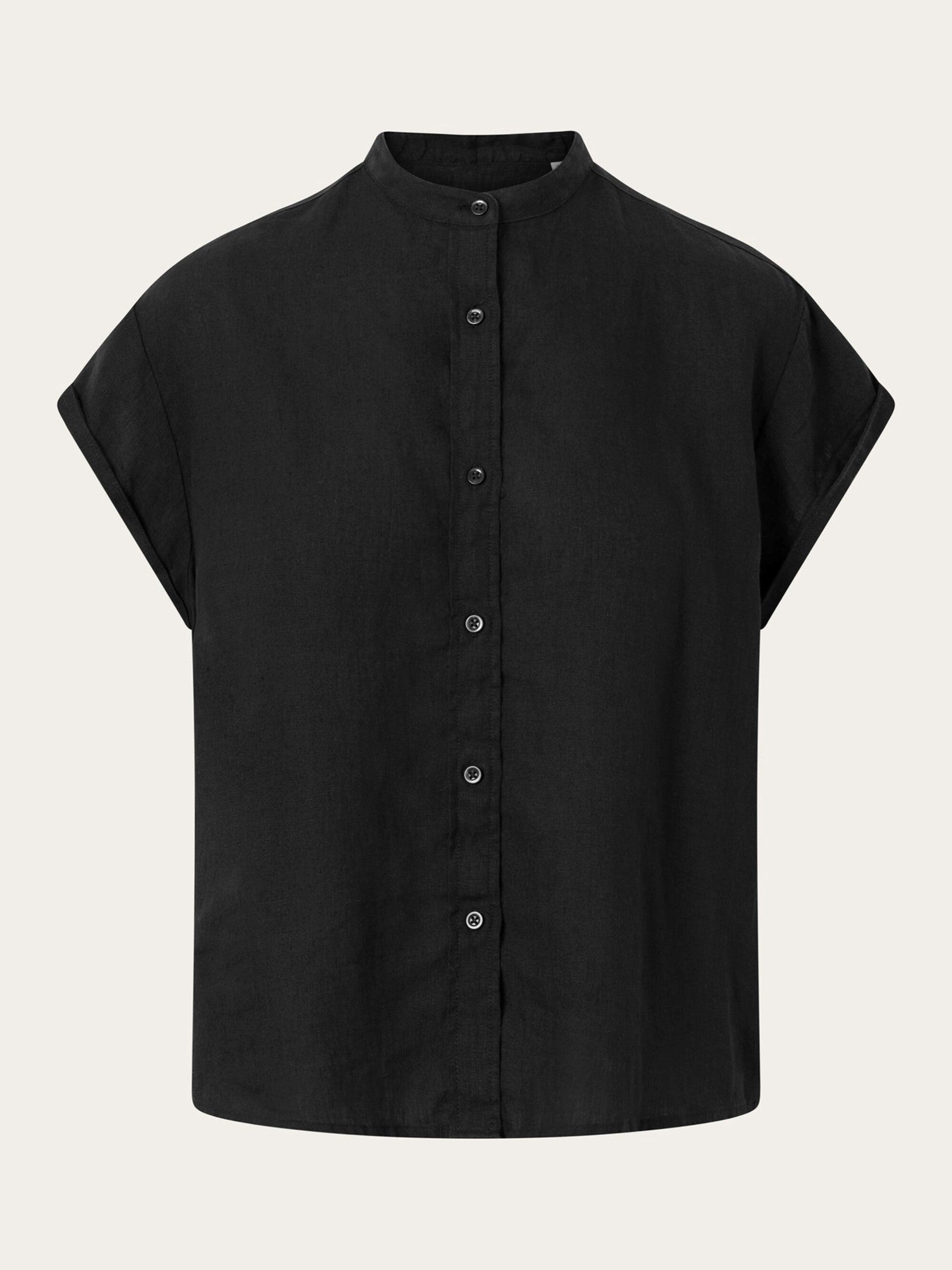 Collar stand short sleeve linen shirt