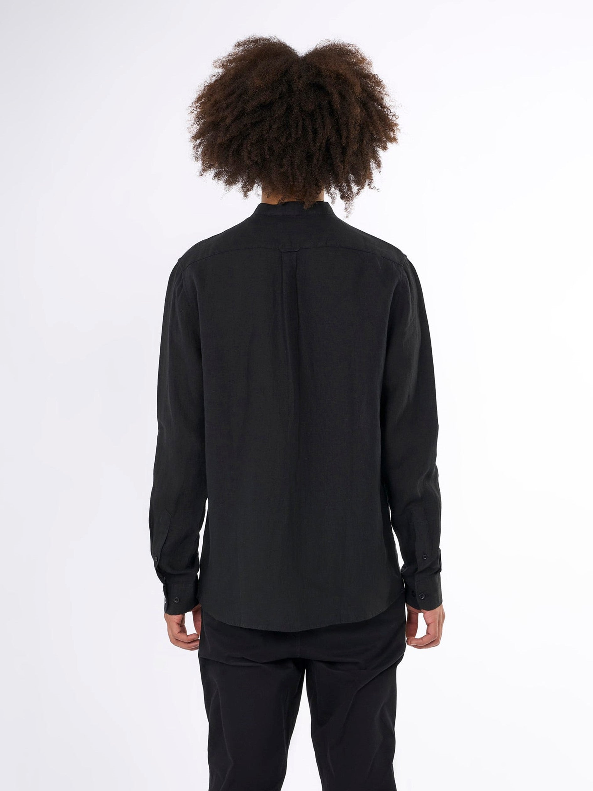 CUSTOM FIT LINEN STAND COLLAR SHIRT