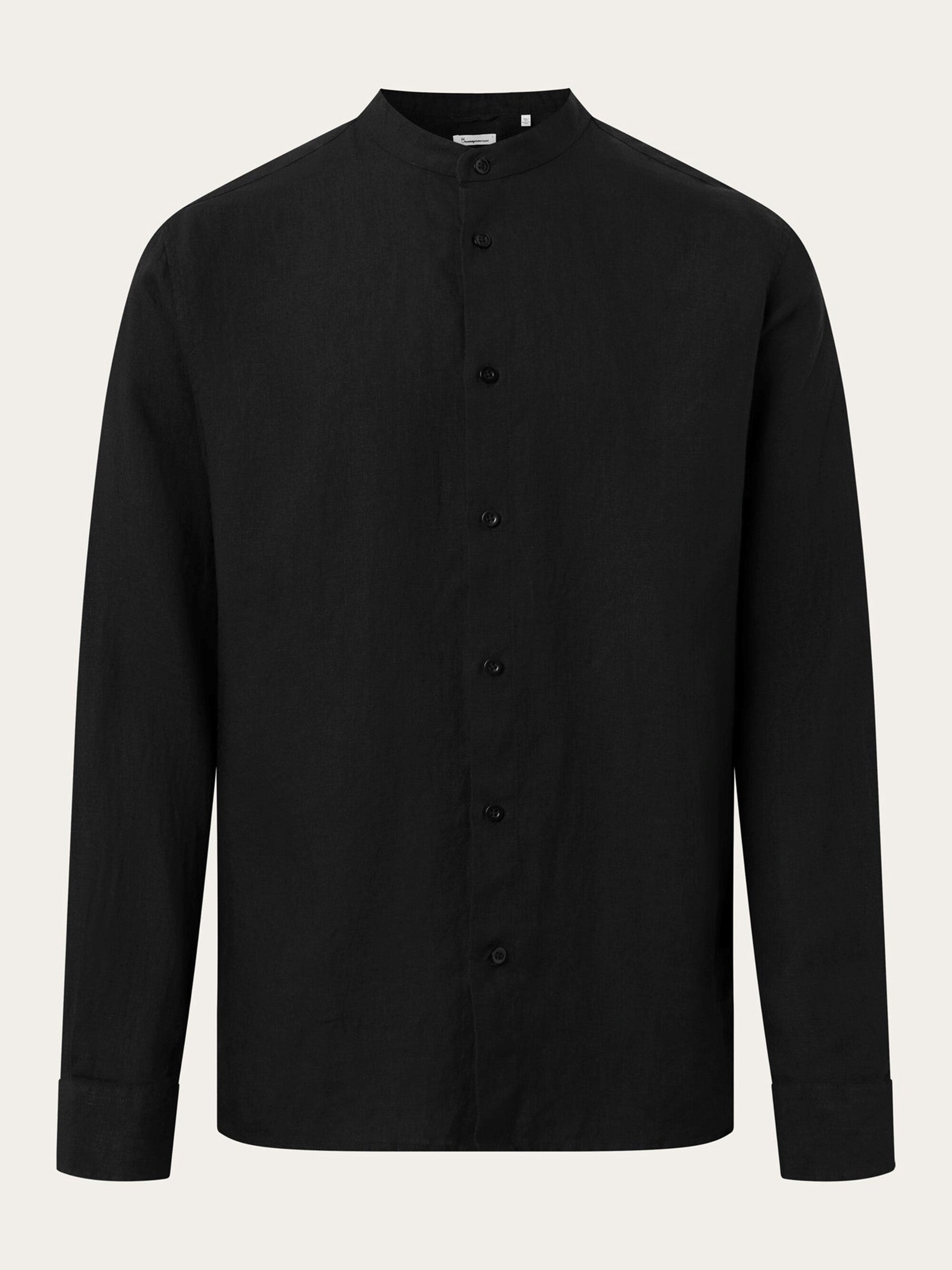 CUSTOM FIT LINEN STAND COLLAR SHIRT