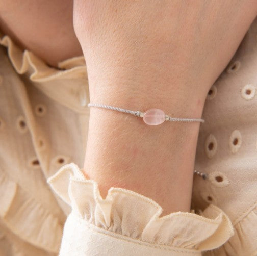 Edelsteinkarte Rosenquarz silberfarbiges Armband
