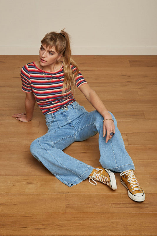 Ella Pintuck Pants Strata Denim