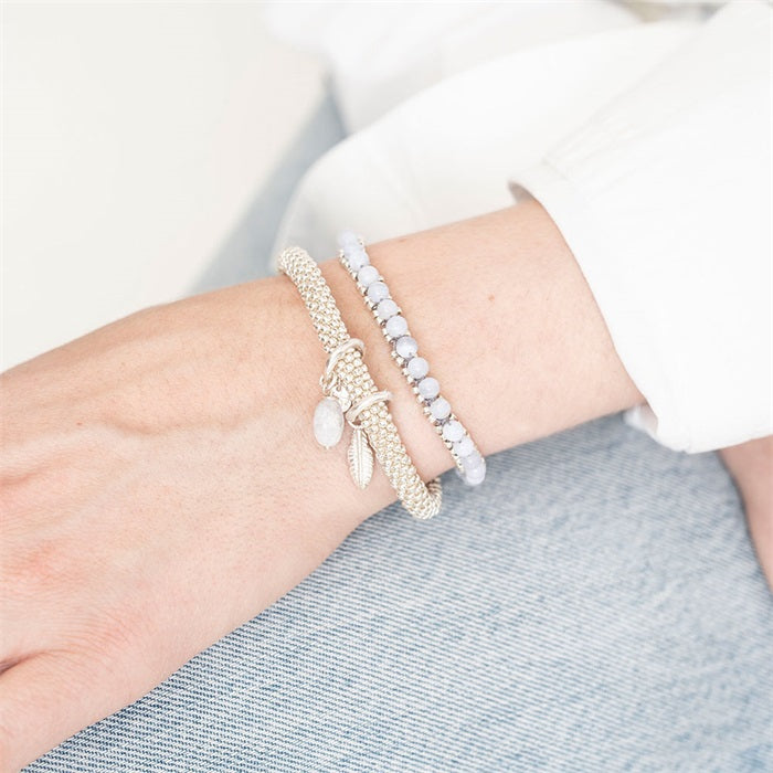 Jacky Blue Lace Agate Feather Silver Bracelet