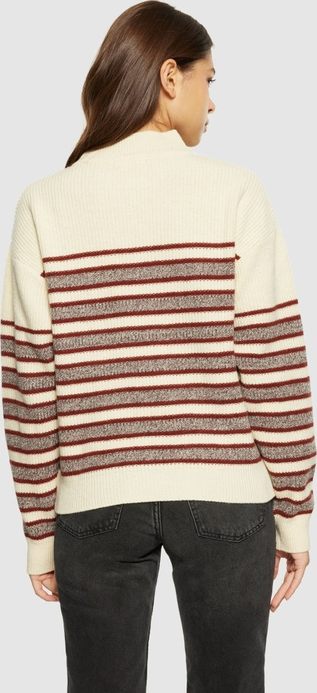 Lambswool stripe blocking crew neck - RWS