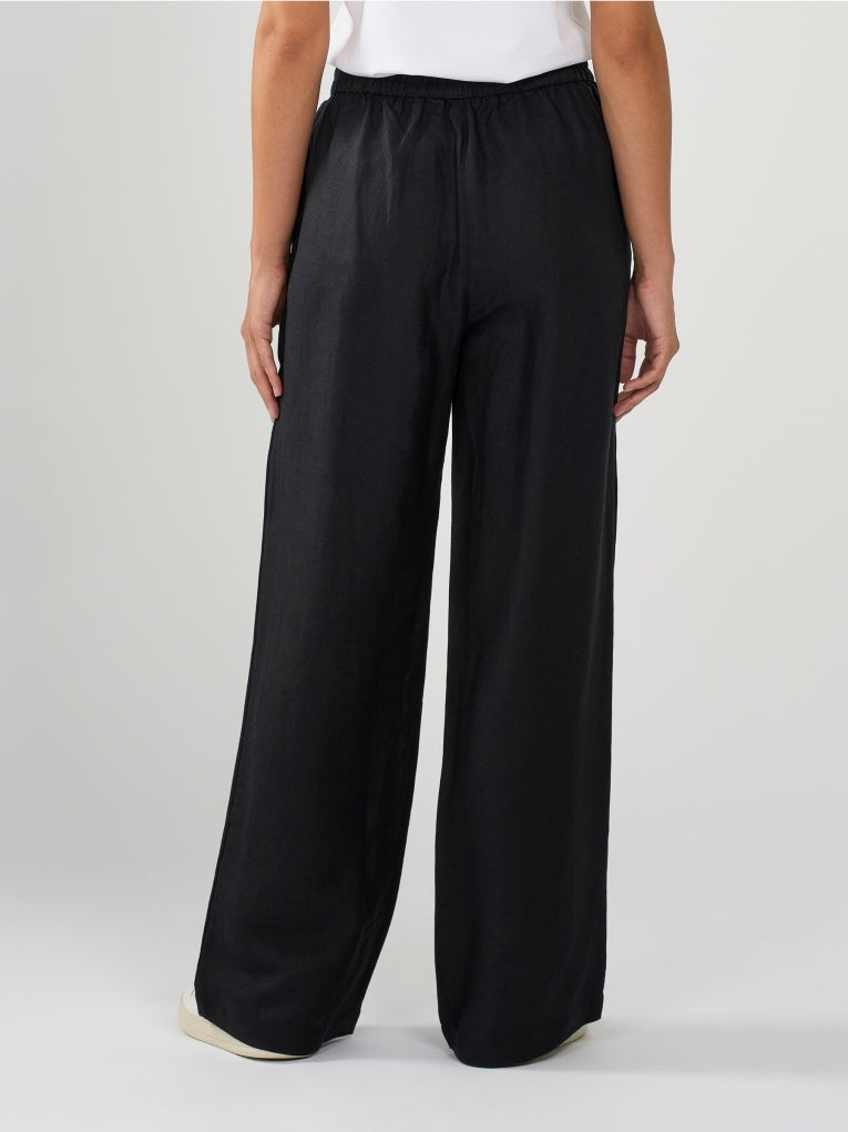 Linen Mix Elastic Waist Pants