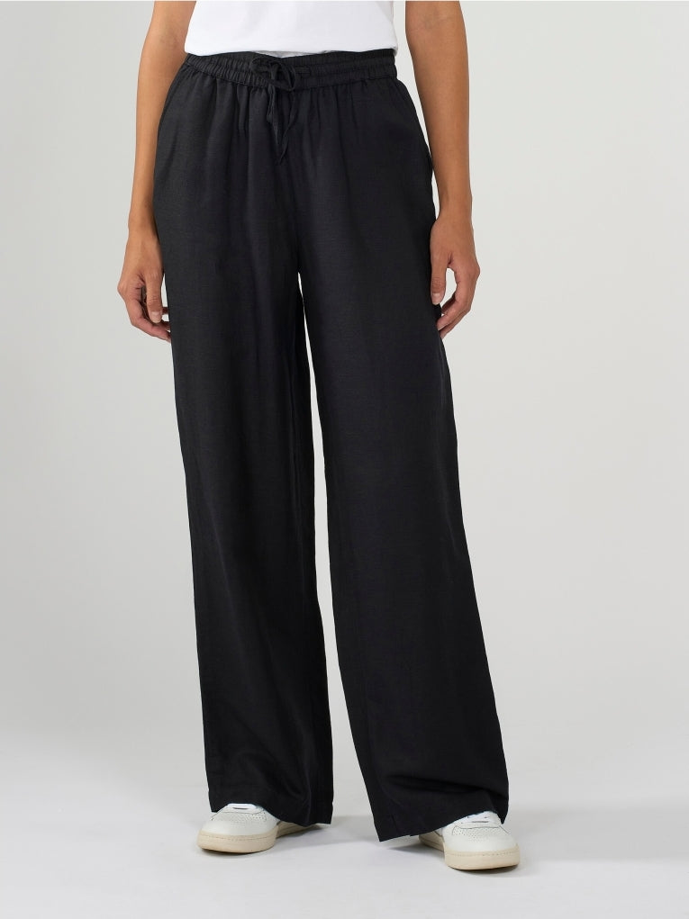 Linen Mix Elastic Waist Pants