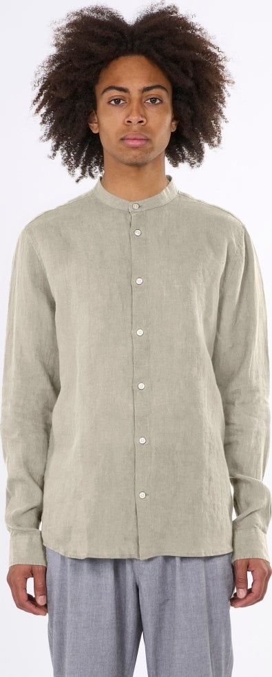 Custom fit linen stand collar shirt