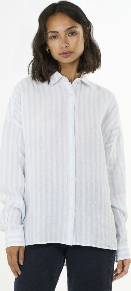 Linen striped loose A-Shape Shirt