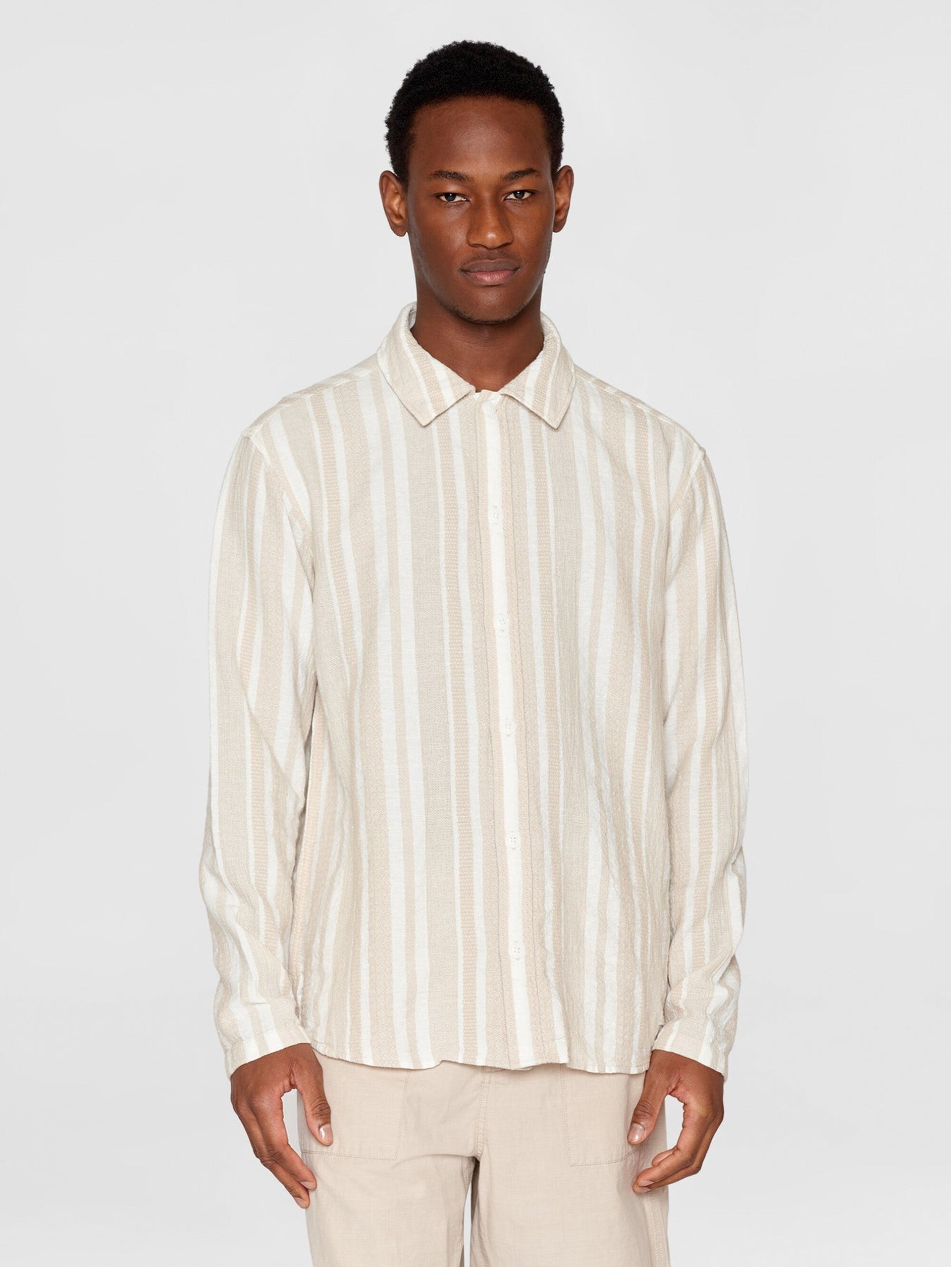 Loose jacquard woven striped shirt