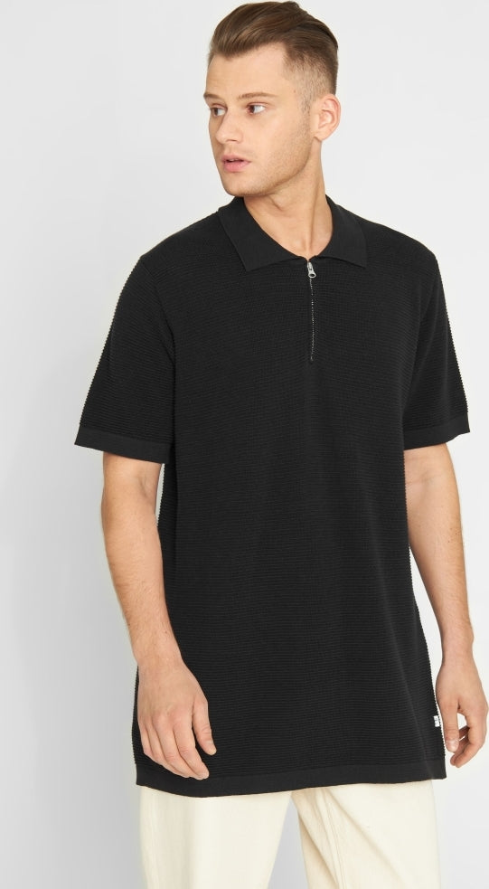 Polo with zipper in reverse knit