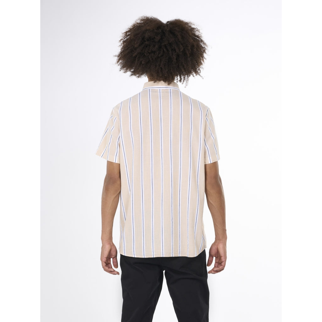 Relaxed fit striped short sleeved cotton shirt