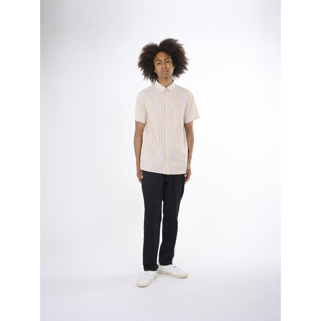 Relaxed fit striped short sleeved cotton shirt