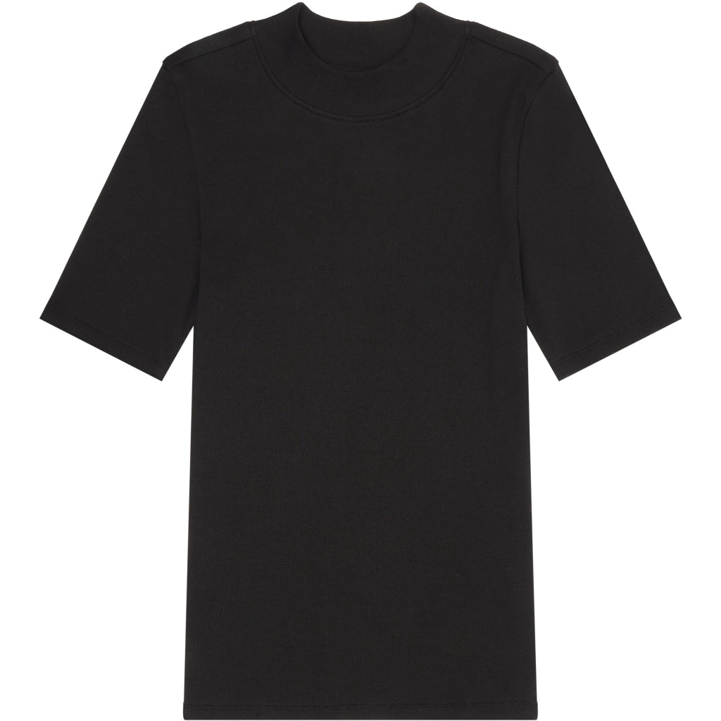 Rib high neck short sleeved