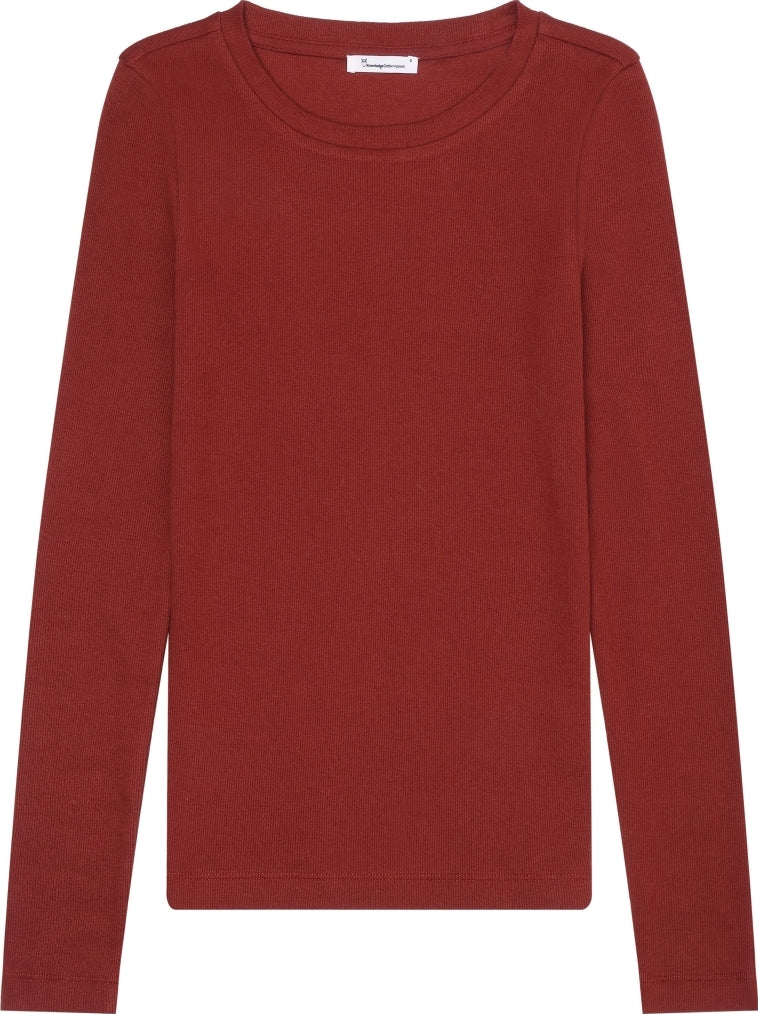 Rib Scoop neck long sleeved brick
