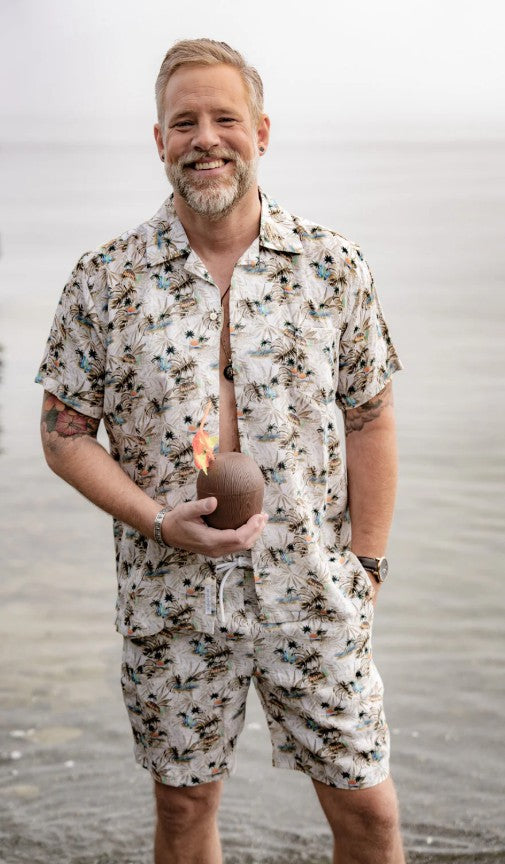 Hawaii-Hemd in Leinen mit Strand Print