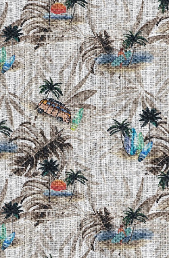 Hawaii-Hemd in Leinen mit Strand Print