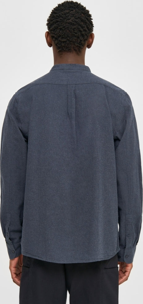 Regular fit melangé flannel stand collar shirt