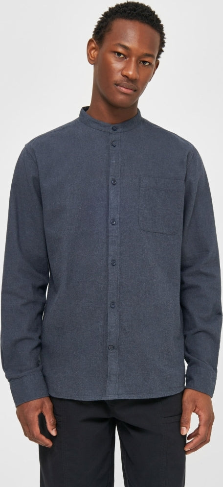 Regular fit melangé flannel stand collar shirt