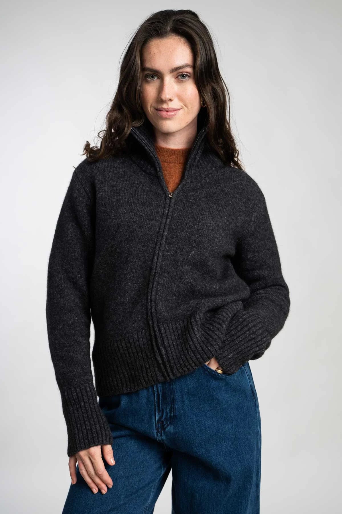 Coni anthracite melange Strickcardigan