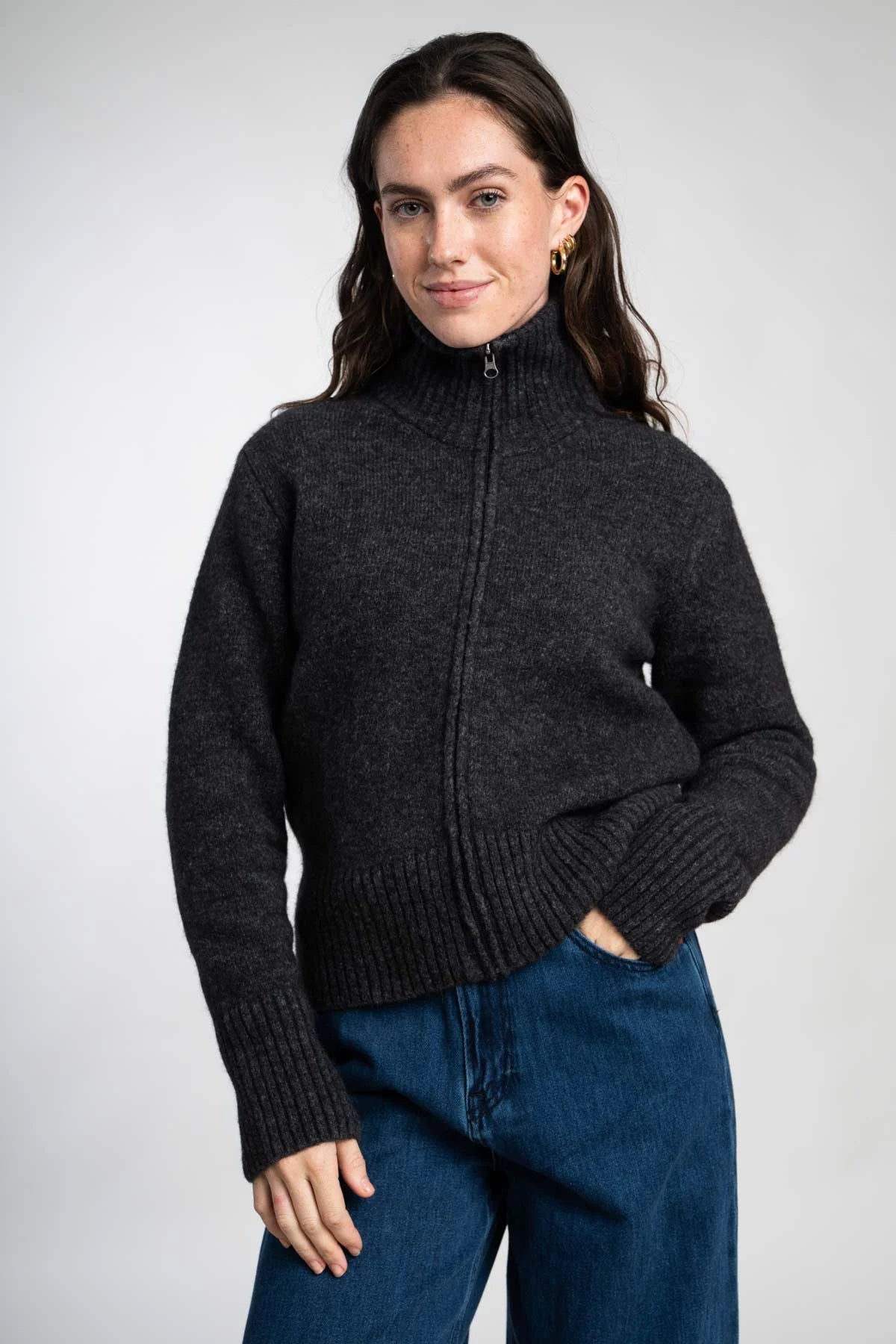 Coni anthracite melange Strickcardigan