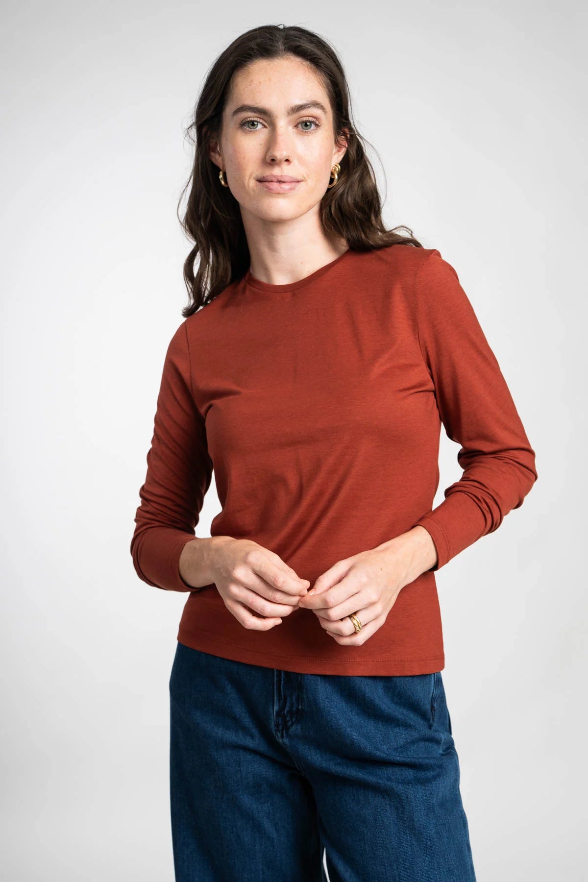 Nina lyocell brandy brown Langarmshirt