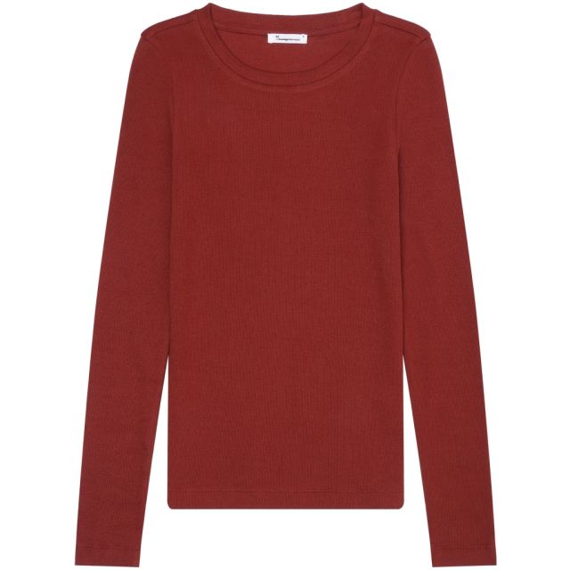 Rib Scoop neck long sleeved brick